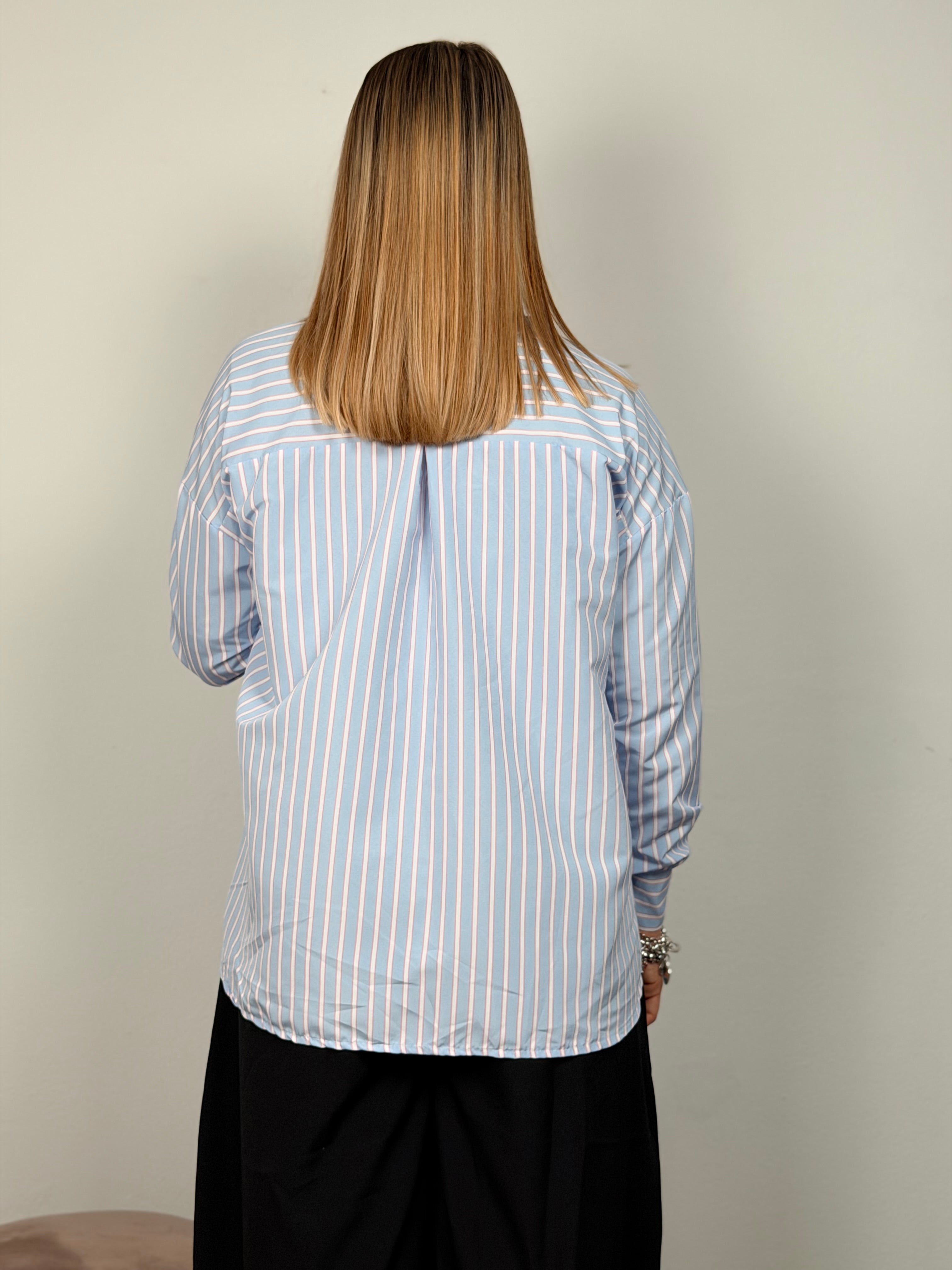 CAMICIA RIGHE CELESTE