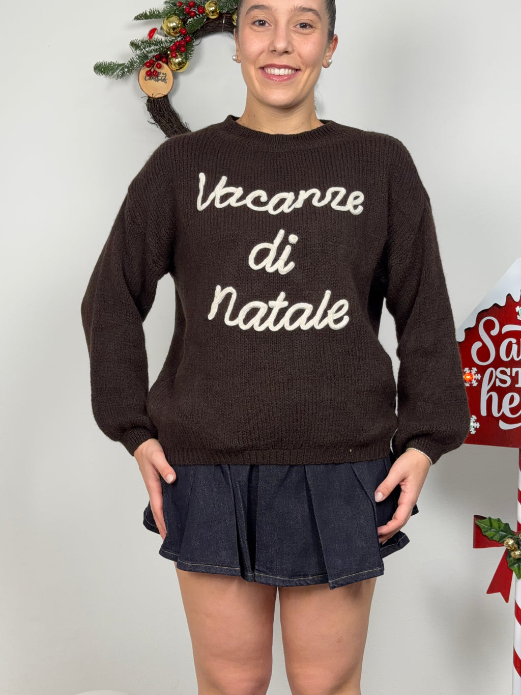 MAGLIONE VACANZE DI NATALE MARRONE