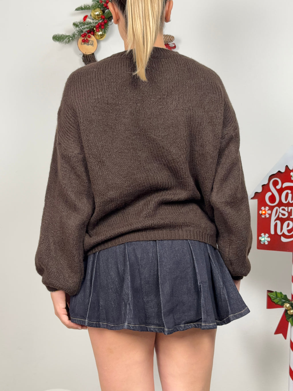 MAGLIONE VACANZE DI NATALE MARRONE