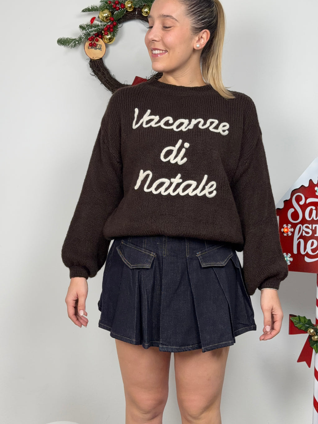 MAGLIONE VACANZE DI NATALE MARRONE