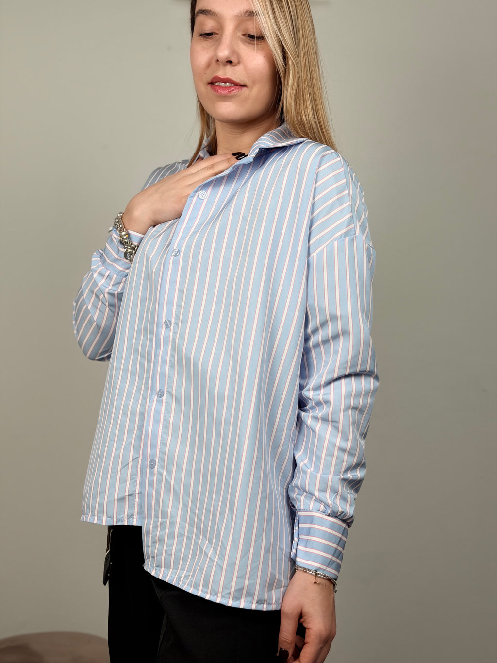 CAMICIA RIGHE CELESTE