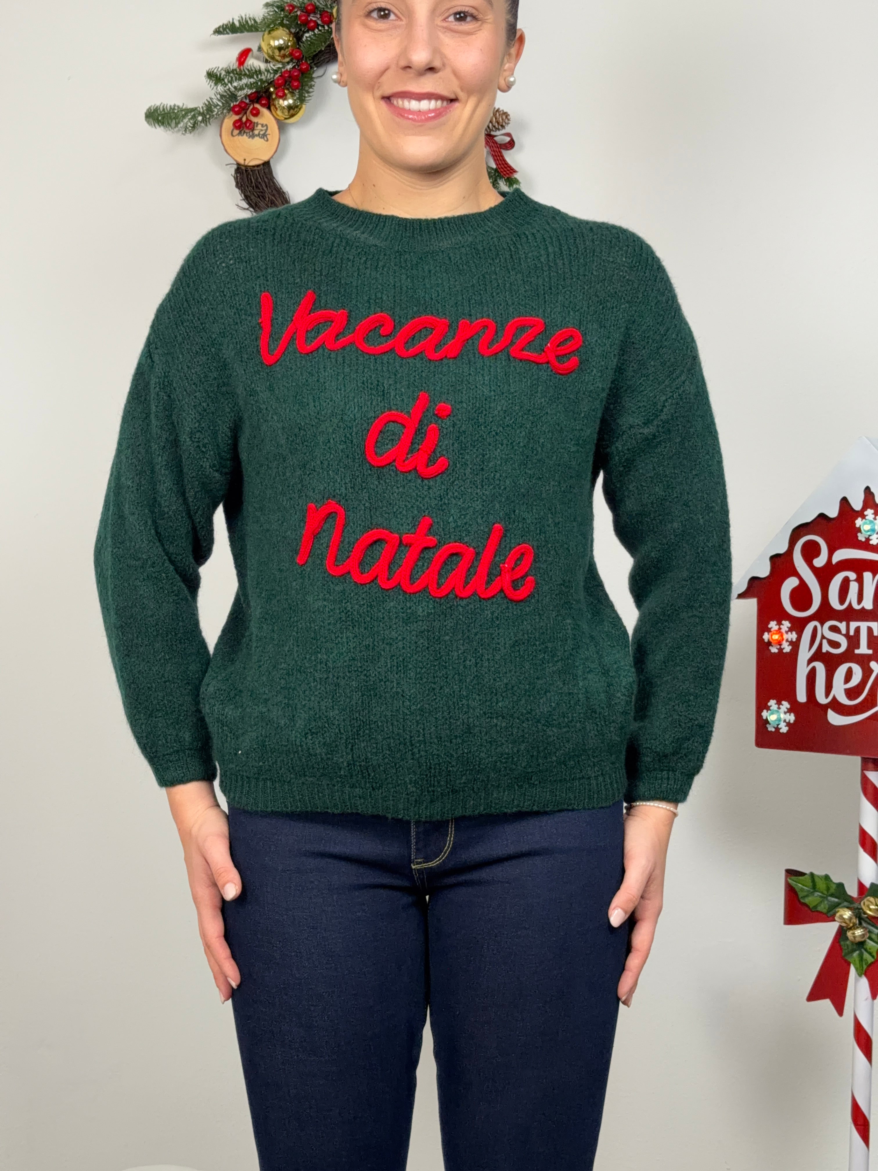 MAGLIONE VACANZE DI NATALE VERDE