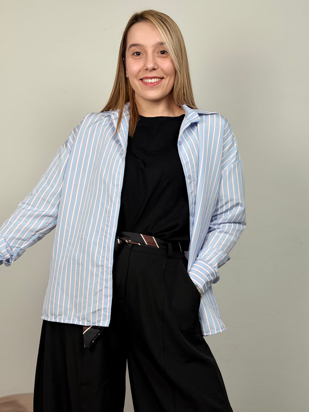 CAMICIA RIGHE CELESTE