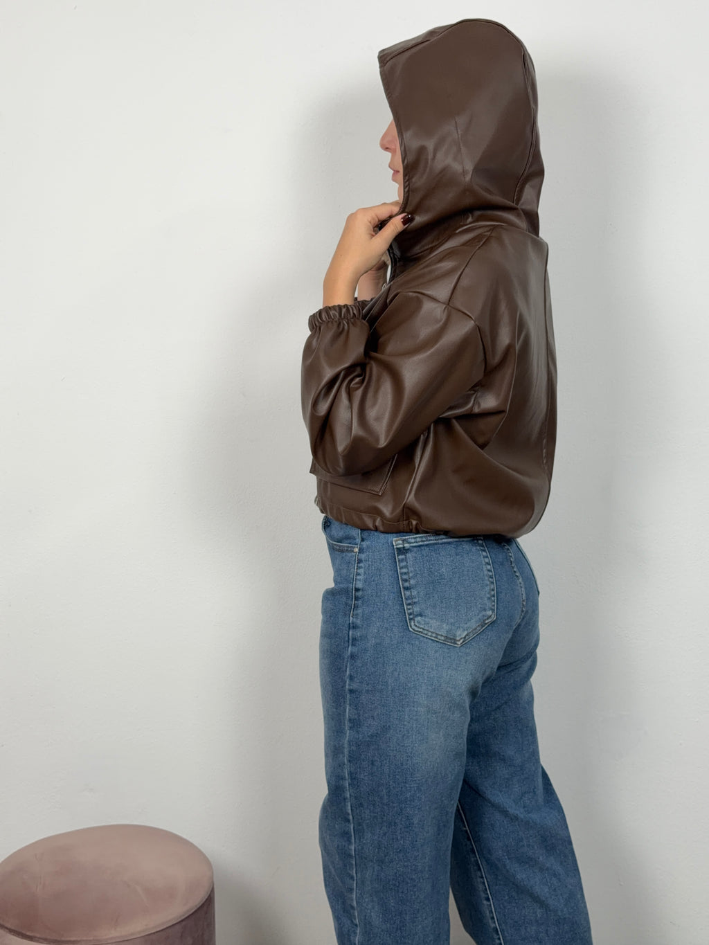 GIACCA ECOPELLE CERNIERA MARRONE