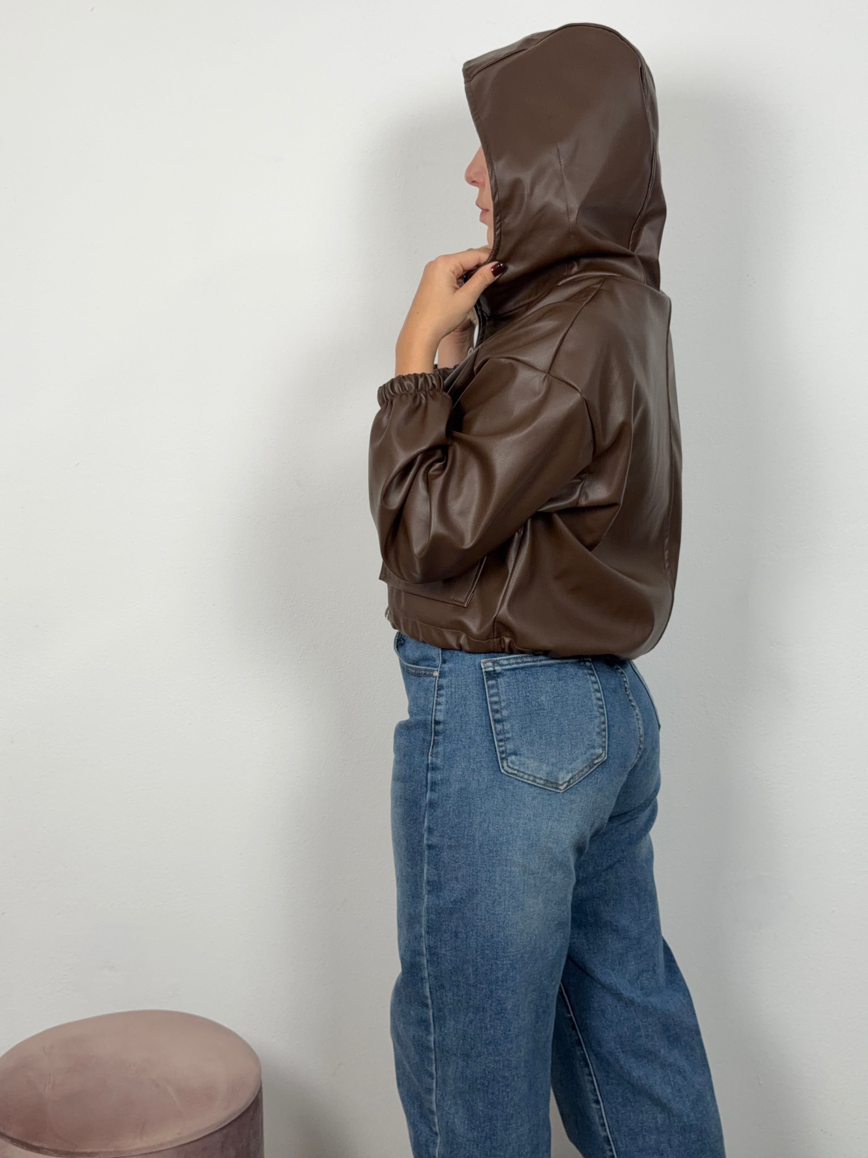 GIACCA ECOPELLE CERNIERA MARRONE