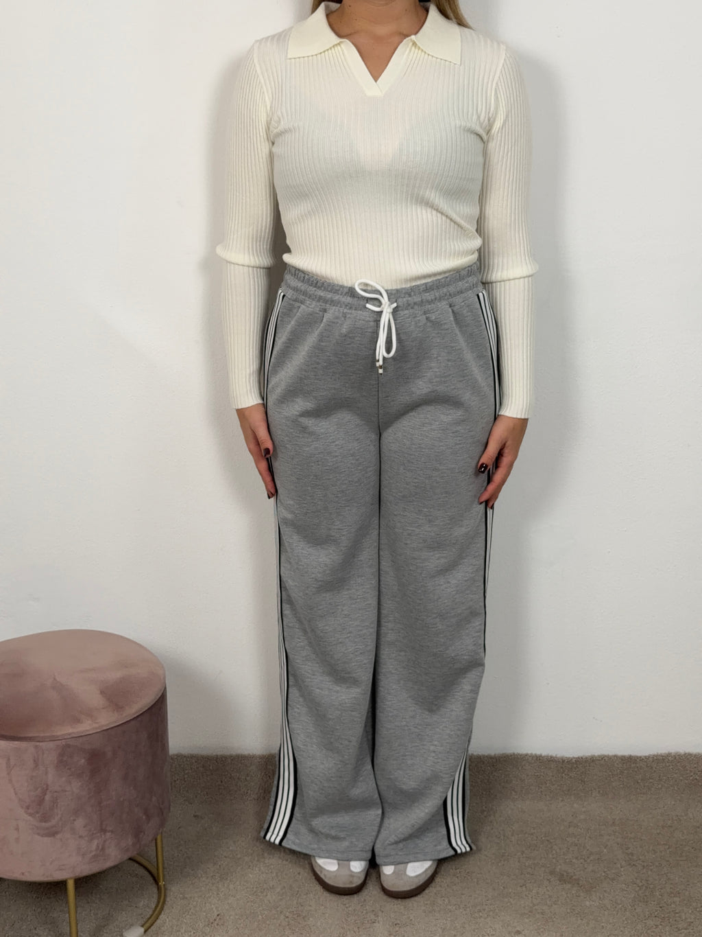 PANTALONI SPORT RIGHE GRIGIO