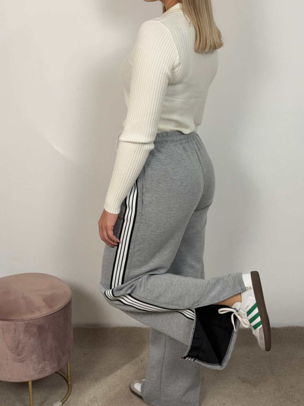 PANTALONI SPORT RIGHE GRIGIO