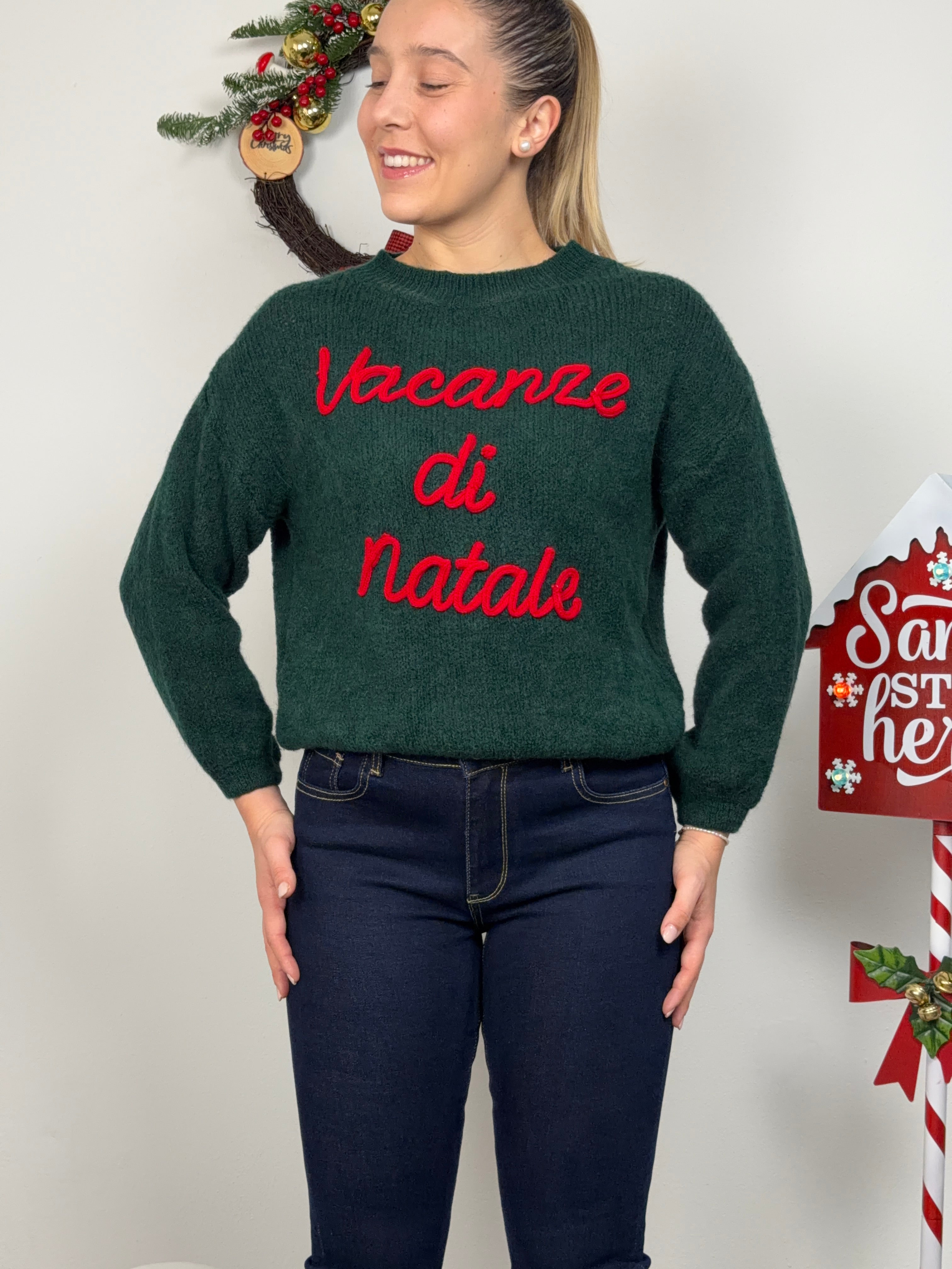MAGLIONE VACANZE DI NATALE VERDE