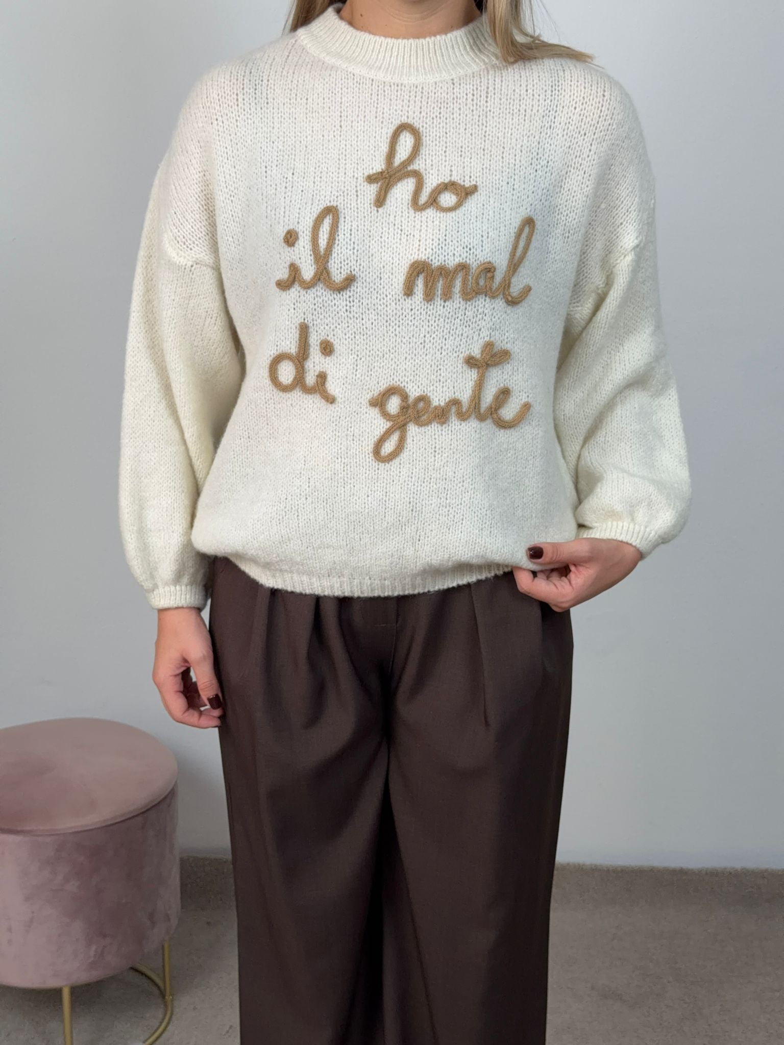 MAGLIONE HO IL MAL DI GENTE BIANCO