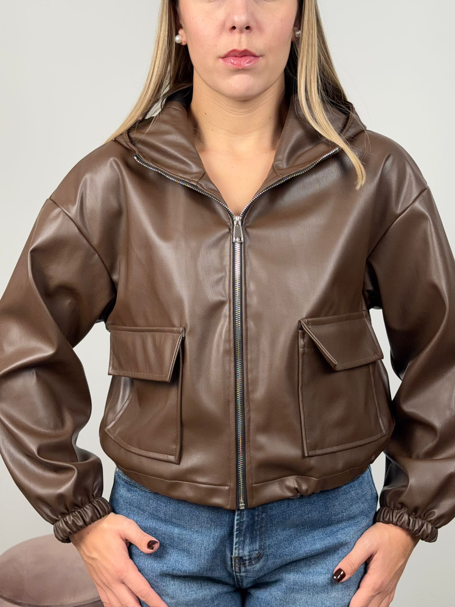 GIACCA ECOPELLE CERNIERA MARRONE
