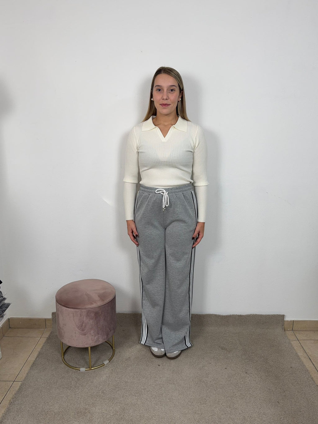 PANTALONI SPORT RIGHE GRIGIO