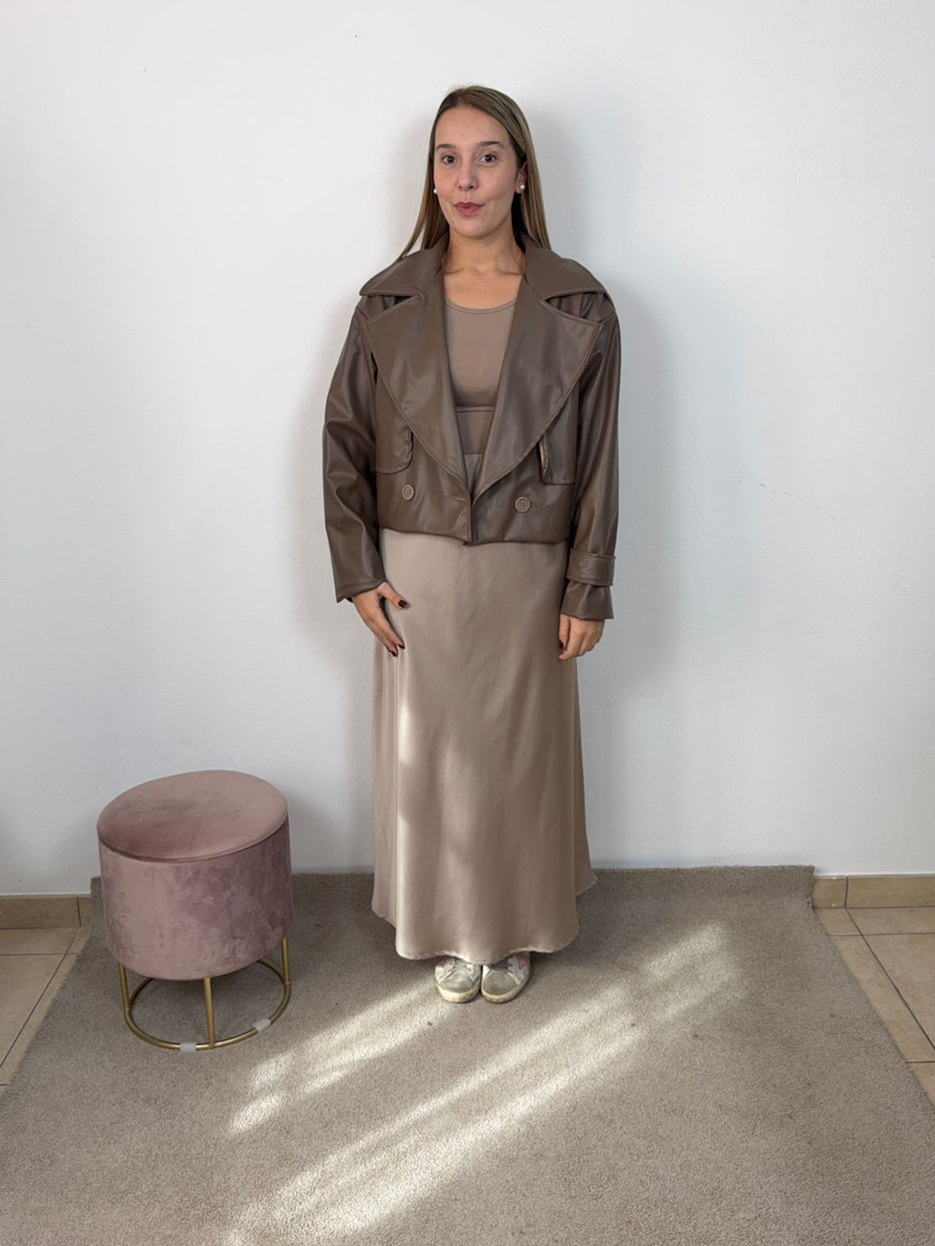 GIACCA ECOPELLE BOTTONI MARRONE CHIARO